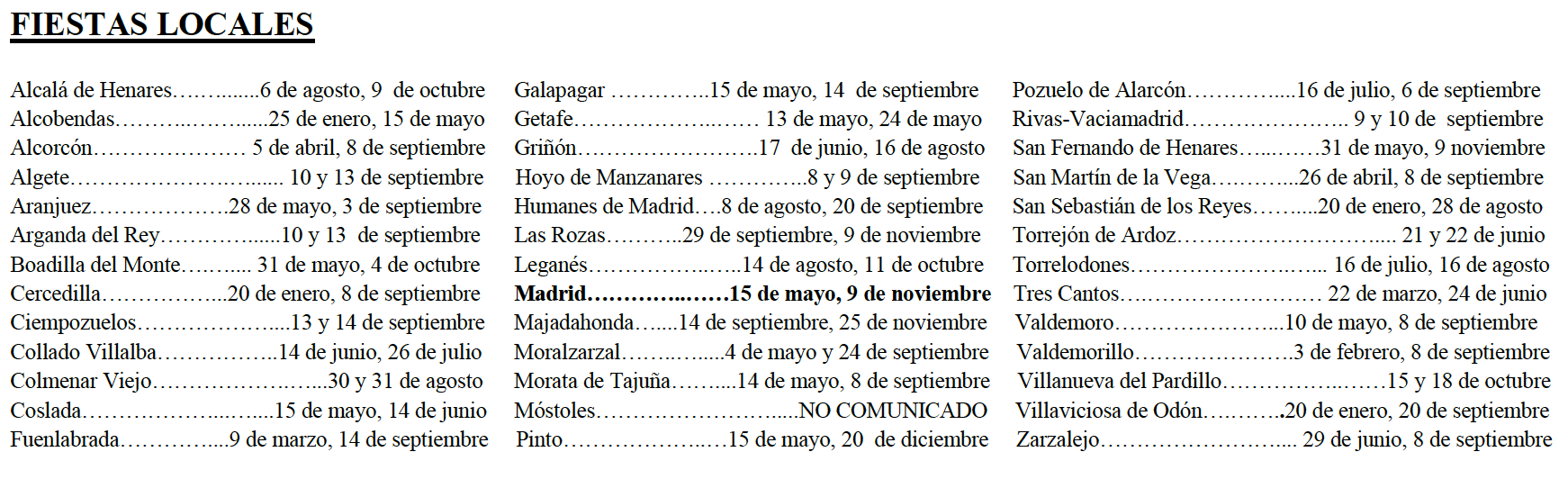 Festivos locales 2021